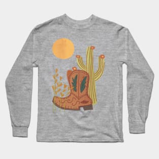 Southwest Cowboy Boots and Cactus with Full Moon Long Sleeve T-Shirt